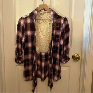 Flannel lace back cardigan